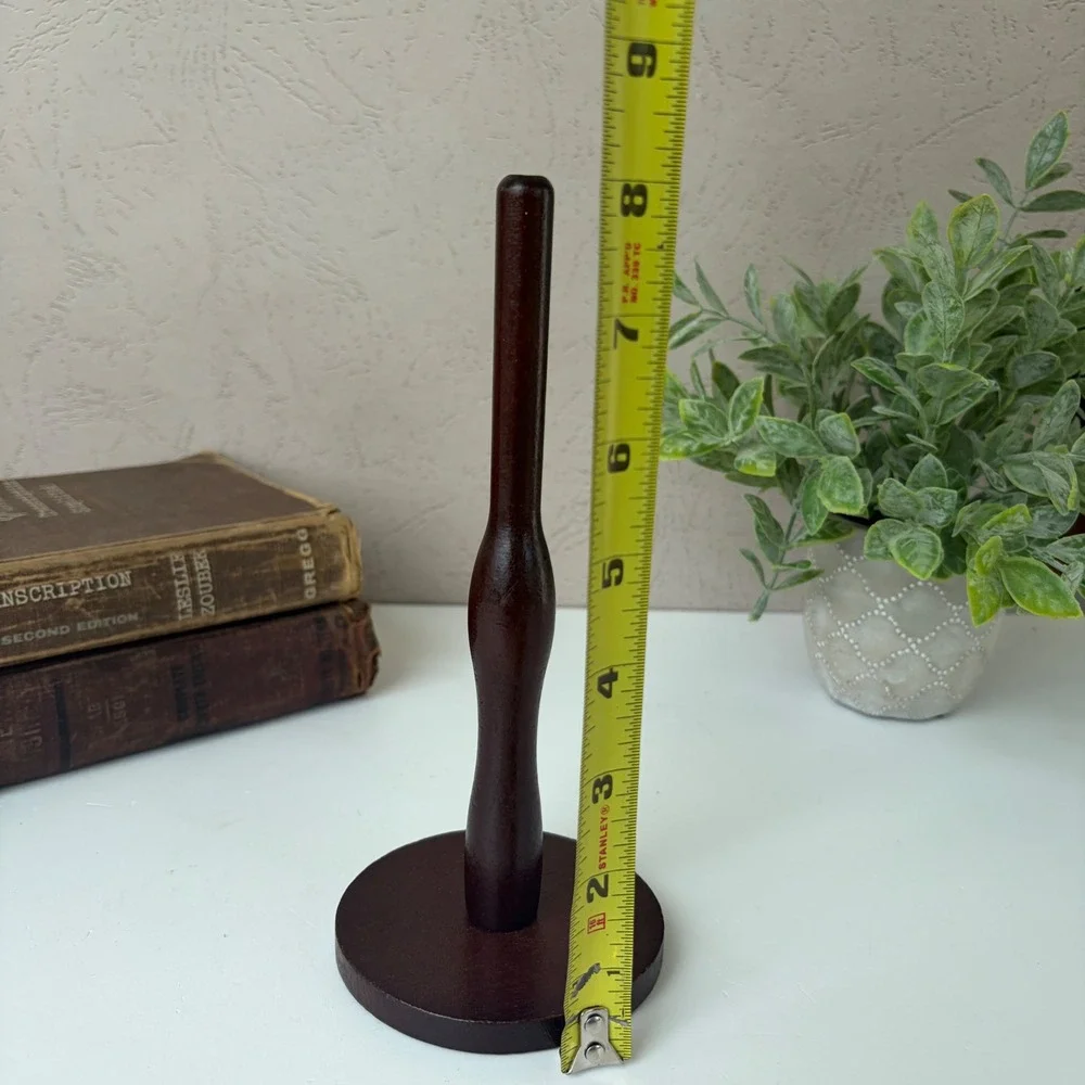 Vintage Style Dark Wood Spindle Stand Yarn Ball Holder Pedestal 8.25 inch
